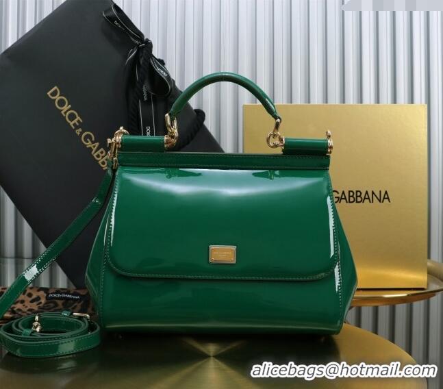 Best Quality Dolce&Gabbana Patent Calfskin Large Sicily handbag BB6113 Green 2024