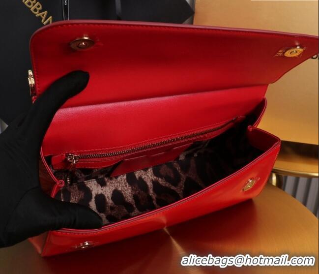 Famous Brand Dolce&Gabbana Elongated Patent Calfskin Large Sicily handbag BB6114 Red 2024