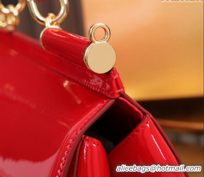 Famous Brand Dolce&Gabbana Elongated Patent Calfskin Large Sicily handbag BB6114 Red 2024