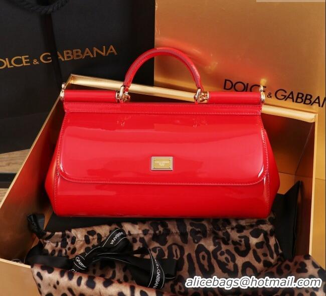 Famous Brand Dolce&Gabbana Elongated Patent Calfskin Large Sicily handbag BB6114 Red 2024