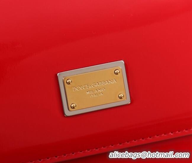 Famous Brand Dolce&Gabbana Elongated Patent Calfskin Large Sicily handbag BB6114 Red 2024