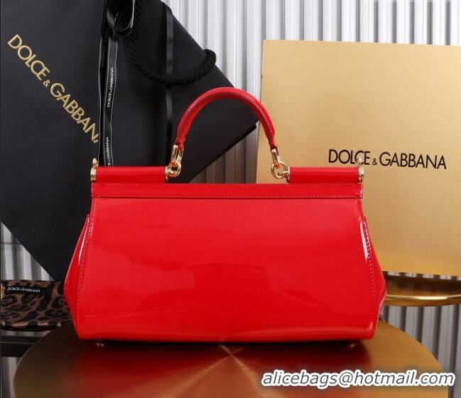 Famous Brand Dolce&Gabbana Elongated Patent Calfskin Large Sicily handbag BB6114 Red 2024