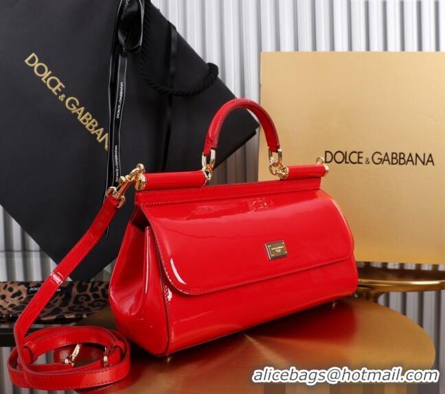 Famous Brand Dolce&Gabbana Elongated Patent Calfskin Large Sicily handbag BB6114 Red 2024