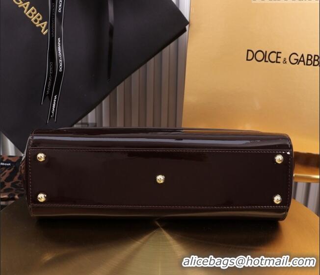 Buy Discount Dolce&Gabbana Elongated Patent Calfskin Large Sicily handbag BB6114 Dark Brown 2024