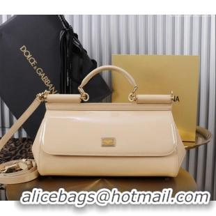 Popular Style Dolce&Gabbana Elongated Patent Calfskin Large Sicily handbag BB6114 Nude Pink 2024