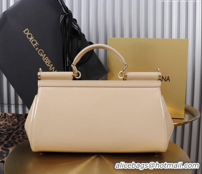 Popular Style Dolce&Gabbana Elongated Patent Calfskin Large Sicily handbag BB6114 Nude Pink 2024