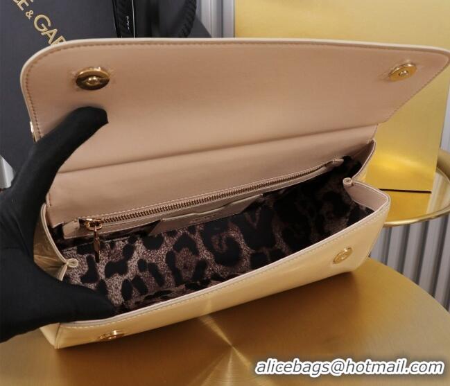 Popular Style Dolce&Gabbana Elongated Patent Calfskin Large Sicily handbag BB6114 Nude Pink 2024