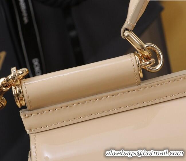 Popular Style Dolce&Gabbana Elongated Patent Calfskin Large Sicily handbag BB6114 Nude Pink 2024