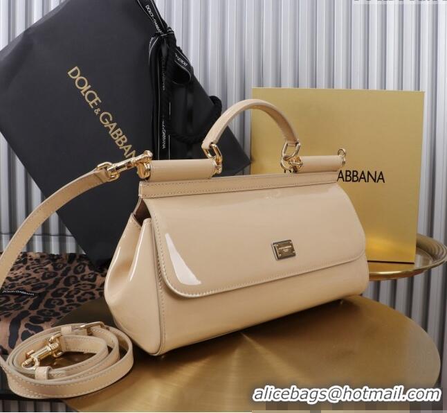 Popular Style Dolce&Gabbana Elongated Patent Calfskin Large Sicily handbag BB6114 Nude Pink 2024