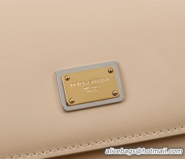 Popular Style Dolce&Gabbana Elongated Patent Calfskin Large Sicily handbag BB6114 Nude Pink 2024