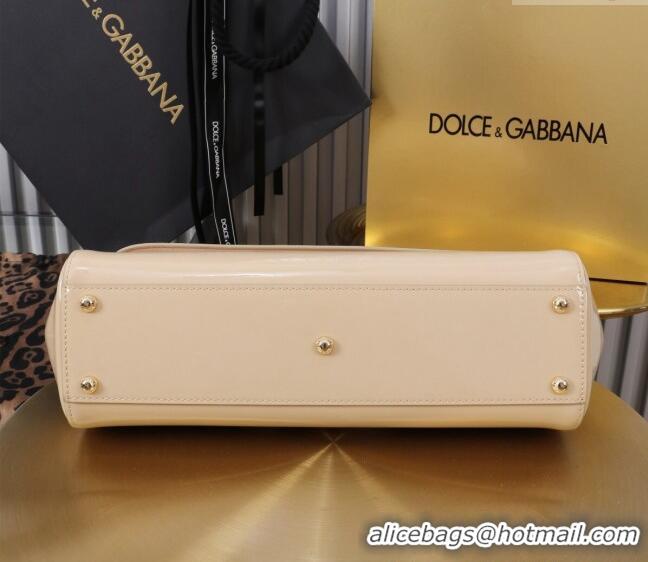 Popular Style Dolce&Gabbana Elongated Patent Calfskin Large Sicily handbag BB6114 Nude Pink 2024