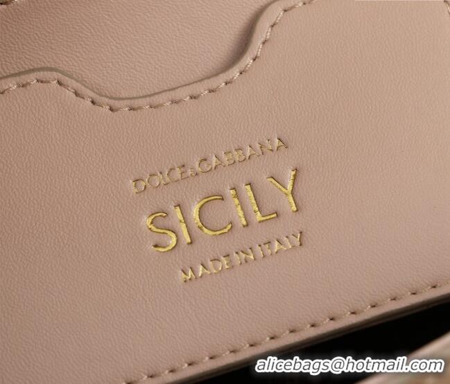 Popular Style Dolce&Gabbana Elongated Patent Calfskin Large Sicily handbag BB6114 Nude Pink 2024