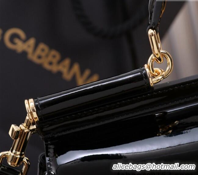 Best Price Dolce&Gabbana Elongated Patent Calfskin Large Sicily handbag BB6114 Black 2024