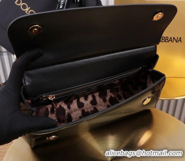 Best Price Dolce&Gabbana Elongated Patent Calfskin Large Sicily handbag BB6114 Black 2024