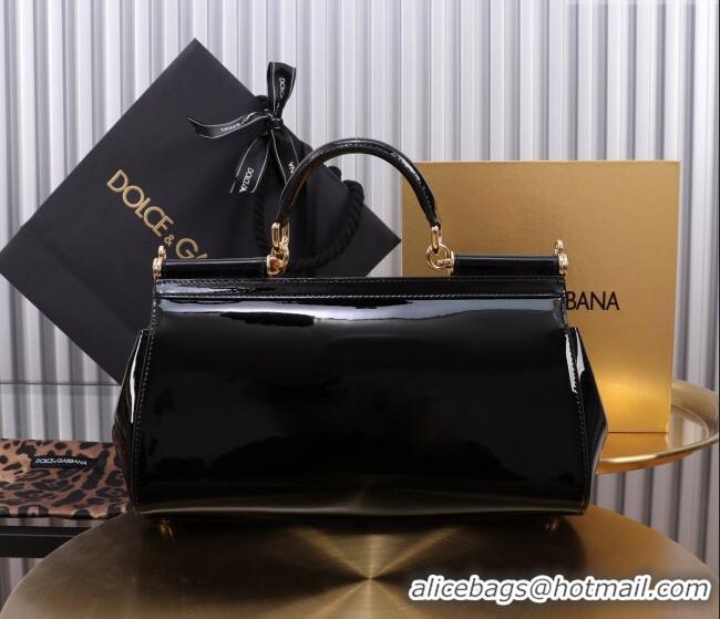 Best Price Dolce&Gabbana Elongated Patent Calfskin Large Sicily handbag BB6114 Black 2024