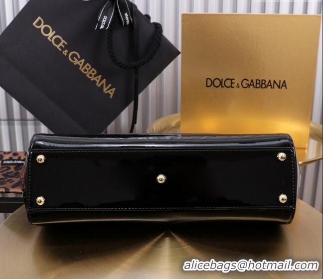 Best Price Dolce&Gabbana Elongated Patent Calfskin Large Sicily handbag BB6114 Black 2024