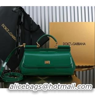 Free Shipping Dolce&Gabbana Elongated Patent Calfskin Large Sicily handbag BB6114 Green 2024