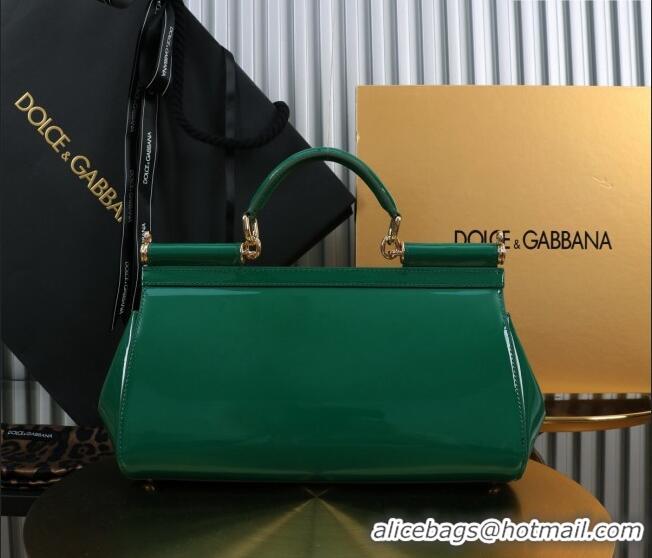 Free Shipping Dolce&Gabbana Elongated Patent Calfskin Large Sicily handbag BB6114 Green 2024