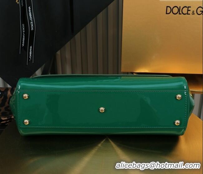 Free Shipping Dolce&Gabbana Elongated Patent Calfskin Large Sicily handbag BB6114 Green 2024