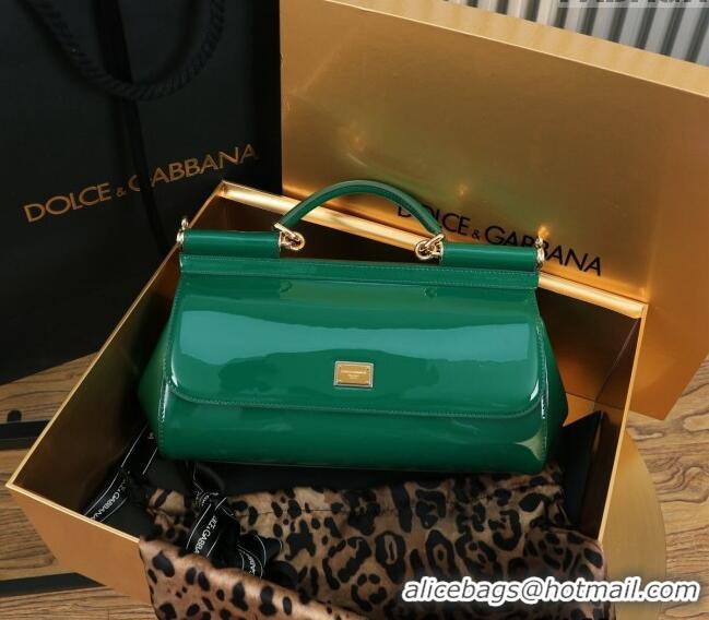 Free Shipping Dolce&Gabbana Elongated Patent Calfskin Large Sicily handbag BB6114 Green 2024