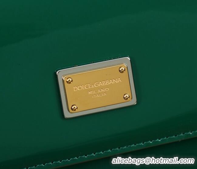 Free Shipping Dolce&Gabbana Elongated Patent Calfskin Large Sicily handbag BB6114 Green 2024