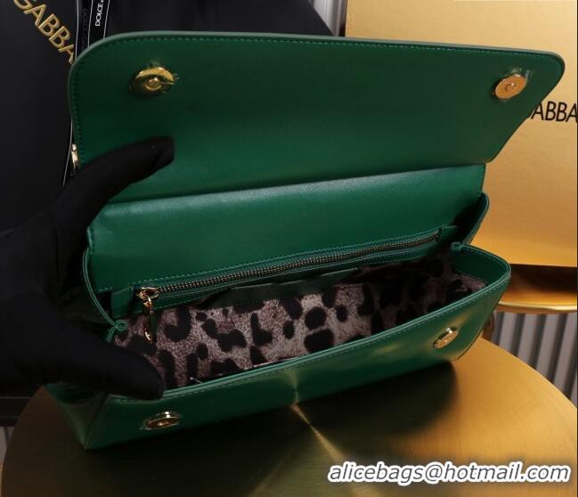 Free Shipping Dolce&Gabbana Elongated Patent Calfskin Large Sicily handbag BB6114 Green 2024