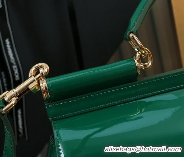 Free Shipping Dolce&Gabbana Elongated Patent Calfskin Large Sicily handbag BB6114 Green 2024