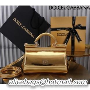 Most Popular Dolce&Gabbana Elongated Glazed Calfskin Small Sicily handbag BB6111 Gold 2024