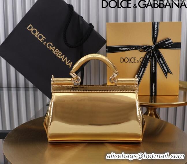 Most Popular Dolce&Gabbana Elongated Glazed Calfskin Small Sicily handbag BB6111 Gold 2024