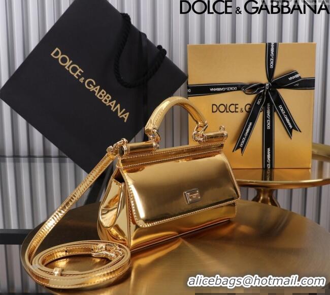 Most Popular Dolce&Gabbana Elongated Glazed Calfskin Small Sicily handbag BB6111 Gold 2024