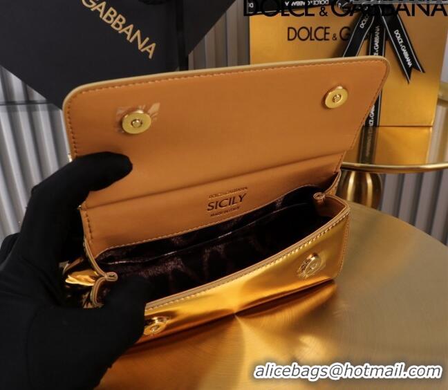 Most Popular Dolce&Gabbana Elongated Glazed Calfskin Small Sicily handbag BB6111 Gold 2024