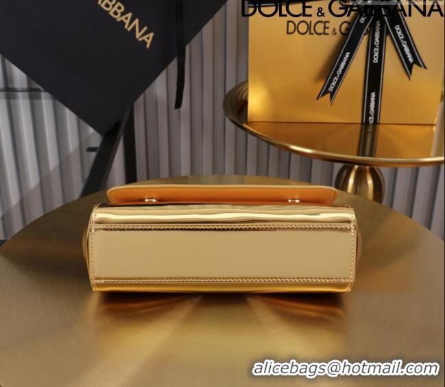 Most Popular Dolce&Gabbana Elongated Glazed Calfskin Small Sicily handbag BB6111 Gold 2024