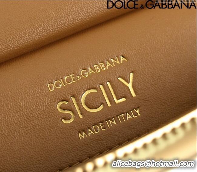 Most Popular Dolce&Gabbana Elongated Glazed Calfskin Small Sicily handbag BB6111 Gold 2024