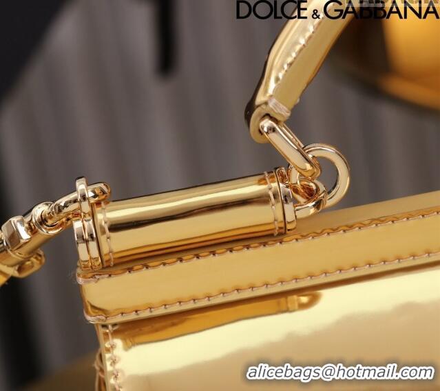 Most Popular Dolce&Gabbana Elongated Glazed Calfskin Small Sicily handbag BB6111 Gold 2024