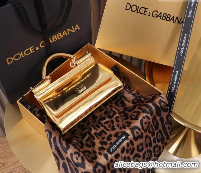 Most Popular Dolce&Gabbana Elongated Glazed Calfskin Small Sicily handbag BB6111 Gold 2024