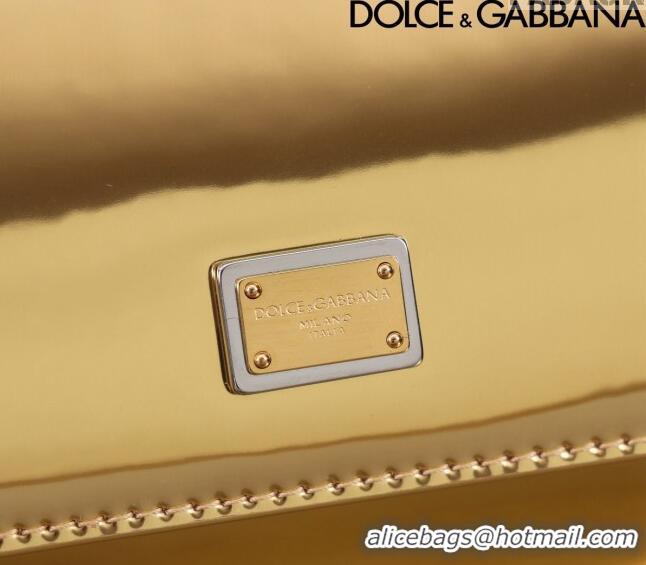 Most Popular Dolce&Gabbana Elongated Glazed Calfskin Small Sicily handbag BB6111 Gold 2024