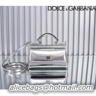 Top Grade Dolce&Gabbana Elongated Glazed Calfskin Small Sicily handbag BB6111 Silver 2024