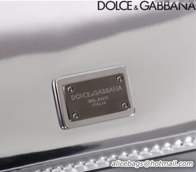 Top Grade Dolce&Gabbana Elongated Glazed Calfskin Small Sicily handbag BB6111 Silver 2024