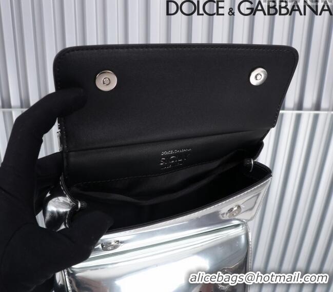 Top Grade Dolce&Gabbana Elongated Glazed Calfskin Small Sicily handbag BB6111 Silver 2024