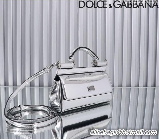 Top Grade Dolce&Gabbana Elongated Glazed Calfskin Small Sicily handbag BB6111 Silver 2024