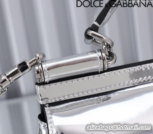 Top Grade Dolce&Gabbana Elongated Glazed Calfskin Small Sicily handbag BB6111 Silver 2024