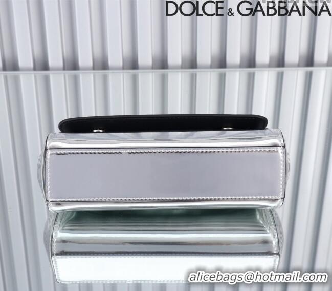 Top Grade Dolce&Gabbana Elongated Glazed Calfskin Small Sicily handbag BB6111 Silver 2024