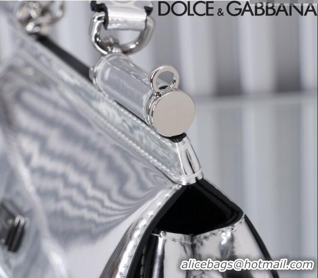 Top Grade Dolce&Gabbana Elongated Glazed Calfskin Small Sicily handbag BB6111 Silver 2024