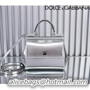 Good Taste Dolce&Gabbana Glazed Calfskin Small Sicily handbag BB6112 Silver 2024