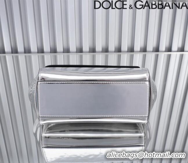 Good Taste Dolce&Gabbana Glazed Calfskin Small Sicily handbag BB6112 Silver 2024