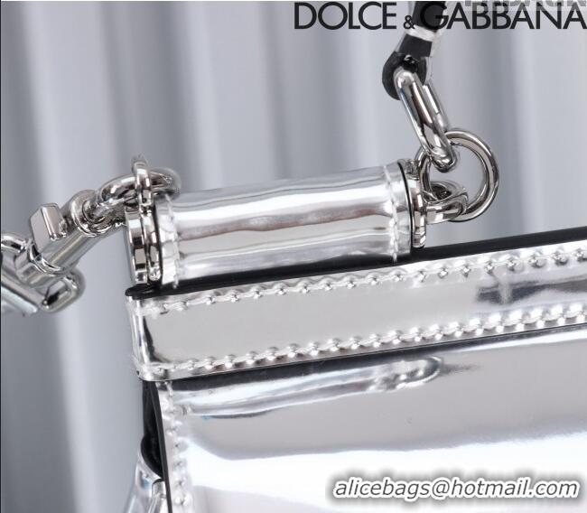 Good Taste Dolce&Gabbana Glazed Calfskin Small Sicily handbag BB6112 Silver 2024