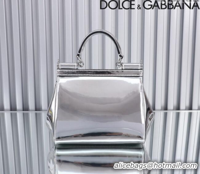 Good Taste Dolce&Gabbana Glazed Calfskin Small Sicily handbag BB6112 Silver 2024