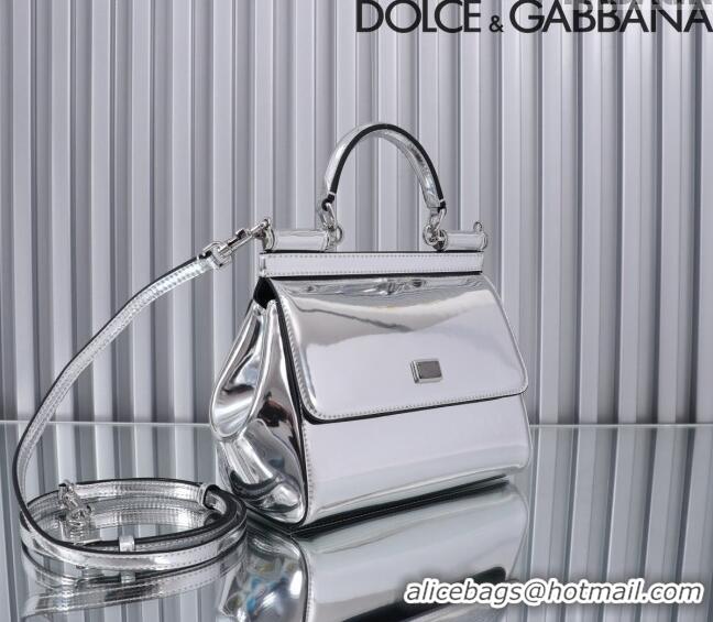 Good Taste Dolce&Gabbana Glazed Calfskin Small Sicily handbag BB6112 Silver 2024