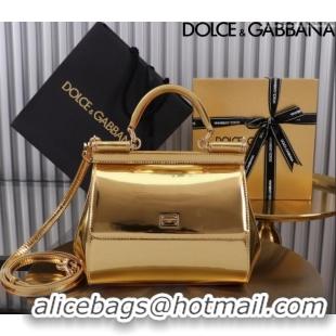 Best Price Dolce&Gabbana Glazed Calfskin Small Sicily handbag BB6112 Gold 2024