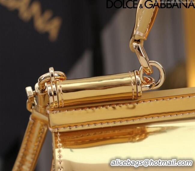 Best Price Dolce&Gabbana Glazed Calfskin Small Sicily handbag BB6112 Gold 2024